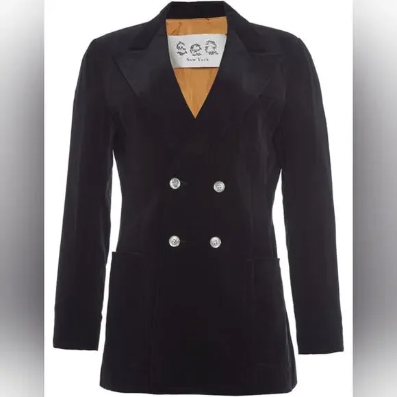 Sea New York Eliana Black Velvet Double Breasted Oversized Blazer Jacket XXS‎